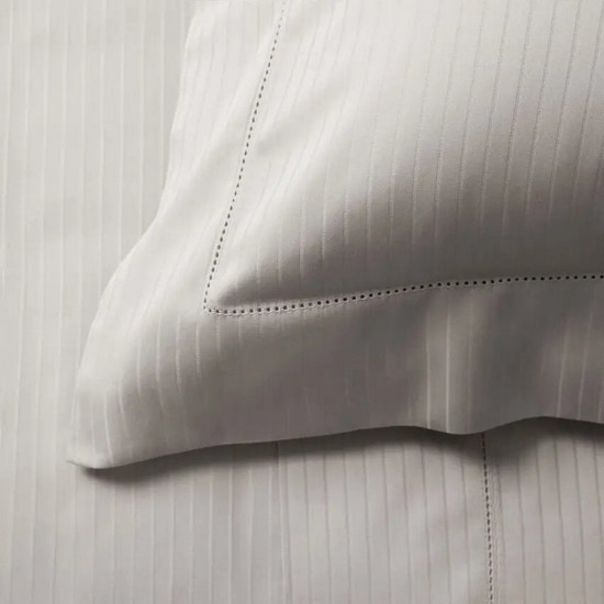 Imagem JOGO DE CAMA CASAL CETIM 300 FIOS BUDDEMEYER DAMASK STRIPES 100% ALGODÃO PENTEADO PRATA 4 PEÇAS