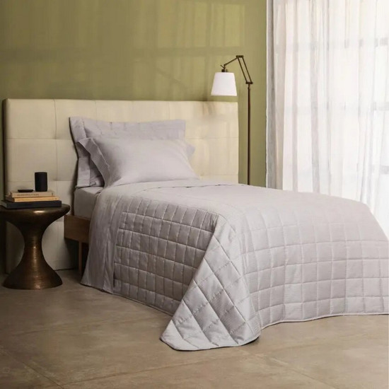 Imagem JOGO DE CAMA SOLTEIRO CETIM 300 FIOS BUDDEMEYER DAMASK STRIPES 100% ALGODÃO PENTEADO PRATA 3 PEÇAS