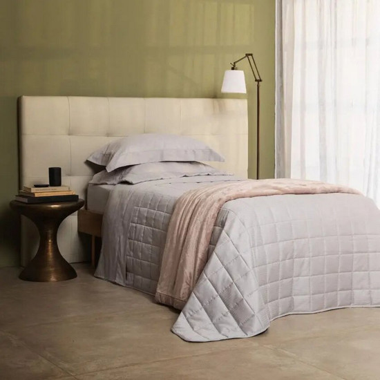 Imagem JOGO DE CAMA SOLTEIRO CETIM 300 FIOS BUDDEMEYER DAMASK STRIPES 100% ALGODÃO PENTEADO PRATA 3 PEÇAS