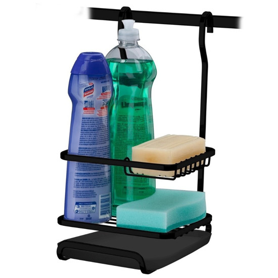 Imagem SUPORTE PARA SABÃO/DETERGENTE/ESPONJA COR PRETO FOSCO 16,5X16X32CM - FUTURE 