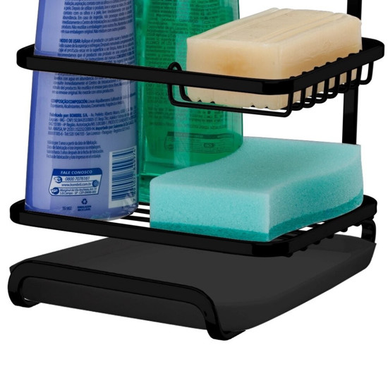 Imagem SUPORTE PARA SABÃO/DETERGENTE/ESPONJA COR PRETO FOSCO 16,5X16X32CM - FUTURE 