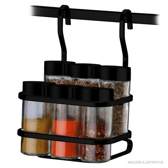 Imagem SUPORTE PARA TEMPEROS CONDIMENTOS 7 PEÇAS COR PRETO FOSCO 20CM - FUTURE 