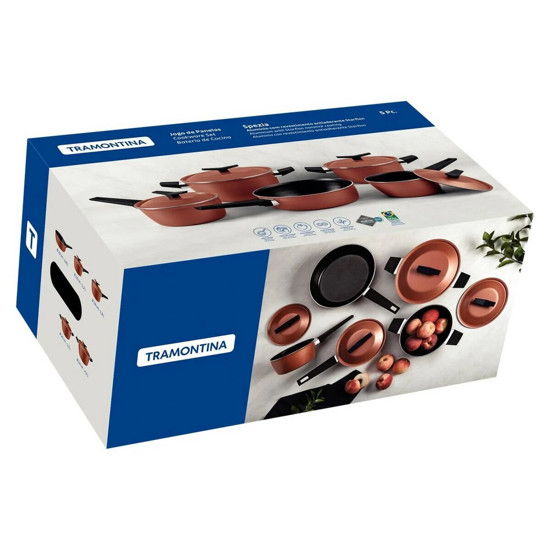 Imagem JOGO DE PANELAS TRAMONTINA SPEZIA EM ALUMÍNIO COM REVESTIMENTO ANTIADERENTE STARFLON EXCELLENT CORAL