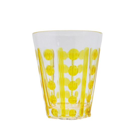 Imagem COPO LONGO EM ACRÍLICO 414ML COM DETALHES BOLAS E LISTRA COR AMARELO 9,5X9,5X11,5CM - ENTRE CASA