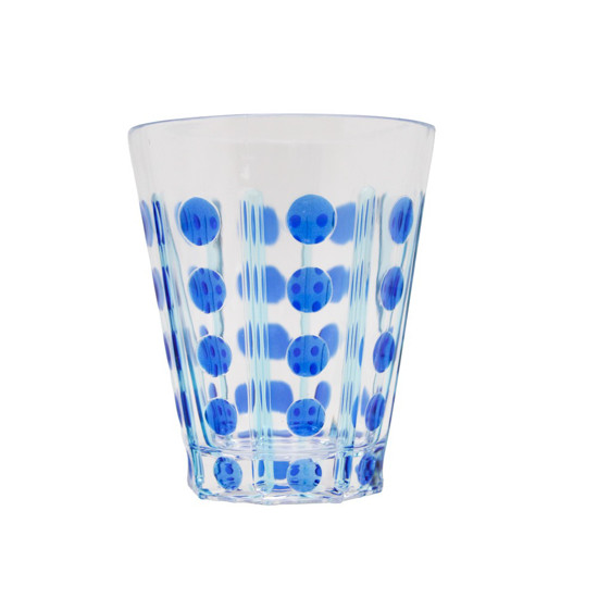 Imagem COPO LONGO EM ACRÍLICO 414ML COM DETALHES BOLAS E LISTRA COR AZUL 9,5X9,5X11,5CM - ENTRE CASA
