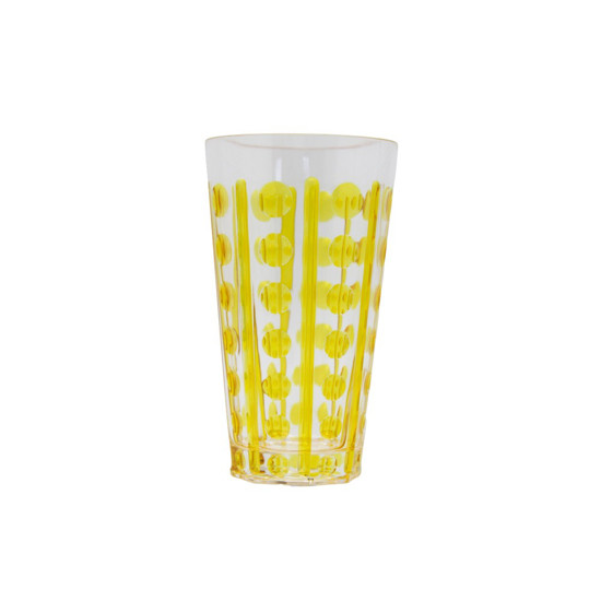 Imagem COPO LONGO EM ACRÍLICO COM DETALHES BOLAS E LISTRA COR AMARELO 9X9X16,5CM - ENTRE CASA