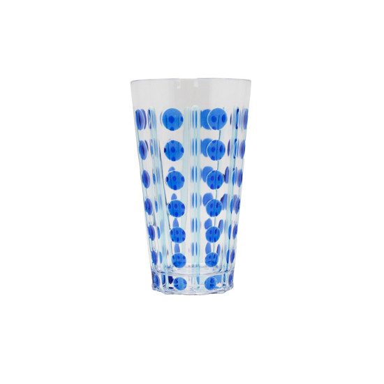 Imagem COPO LONGO EM ACRÍLICO COM DETALHES BOLAS E LISTRA COR AZUL 9X9X16,5CM - ENTRE CASA