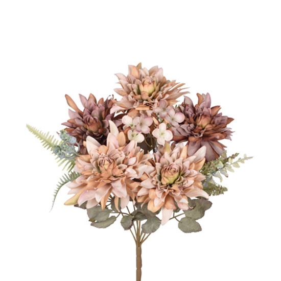 Imagem BUQUÊ DECORATIVO DE DÁLIA COR CAFÉ EM PLÁSTICO MOLDÁVEL 45X16CM - GRILLO