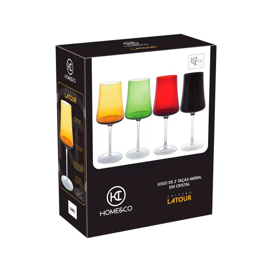 Imagem JOGO DE TAÇAS PARA VINHO HOME&CO LATOUR VIDRO 460ML 24X9X9CM VERDE - 2 UNIDADES