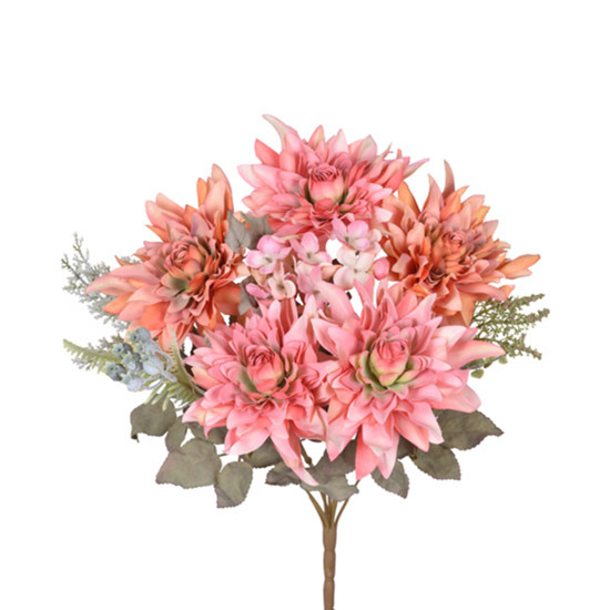 Imagem BUQUÊ DECORATIVO DE DÁLIA COR FLAMINGO EM PLÁSTICO MOLDÁVEL 45X16CM - GRILLO