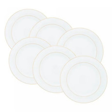 Imagem de CONJUNTO 6 PRATOS PARA SOBREMESA DE PORCELANA COM FIO DE OURO MÔNACO BRANCO 19CM X 2CM - Rojemac Impotacao E Exportacao Ltda