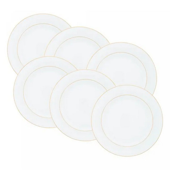 Imagem CONJUNTO 6 PRATOS PARA SOBREMESA DE PORCELANA COM FIO DE OURO MÔNACO BRANCO 19CM X 2CM