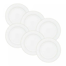 Imagem de CONJUNTO 6 PRATOS PARA SOBREMESA DE PORCELANA COM BORDA PRATEADA MÔNACO BRANCO 19CM X 2CM - Rojemac Impotacao E Exportacao Ltda