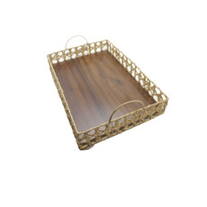 Imagem de BANDEJA RETANGULAR PALHA CESTARIA 48X32X7CM COR CARAMELO  - Inverno Verao Comercio De Modas E Decoracao Eireli