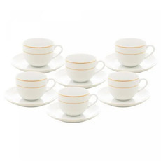 Imagem de CONJUNTO 6 XÍCARAS DE CHÁ DE PORCELANA COM PIRES E FIO DE OURO MÔNACO BRANCO 220ML - Rojemac Impotacao E Exportacao Ltda