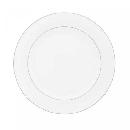 Imagem CONJUNTO 6 PRATOS RASOS DE PORCELANA COM BORDA PRATEADA MÔNACO BRANCO 27CM X 2,5CM