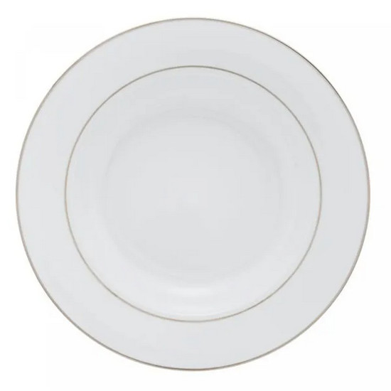 Imagem CONJUNTO 6 PRATOS FUNDOS DE PORCELANA COM BORDA PRATEADA MÔNACO BRANCO 21,5CM X 3,5CM