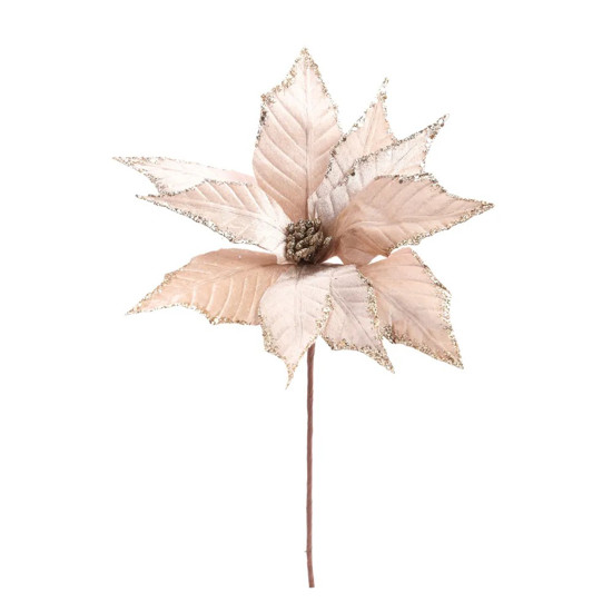 Imagem POINSÉTIA DECORATIVA CABO CURTO COR CHAMPAGNE COM GLITTER 