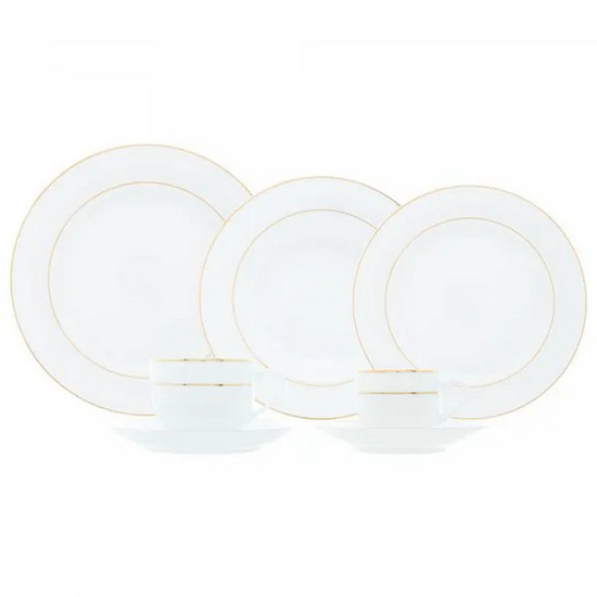 Imagem APARELHO DE JANTAR 42 PEÇAS DE PORCELANA COM FIO DOURADO MÔNACO BRANCO - WOLFF