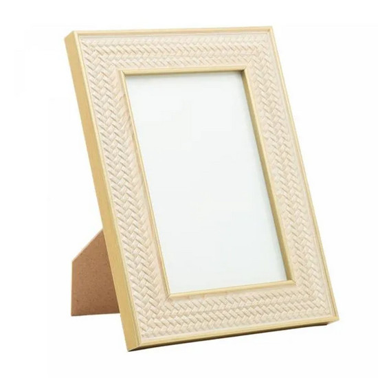 Imagem PORTA-RETRATO DE MDF TEXTURIZADO 20CM X 25CM COR BEGE E DOURADO 