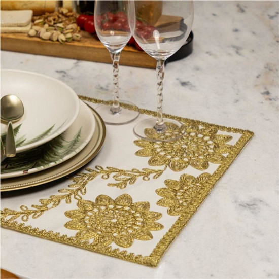 Imagem JOGO AMERICANO BRAZIL NATURE MANDALA BORDADA GOLD 35X50CM 