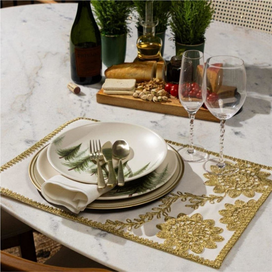 Imagem JOGO AMERICANO BRAZIL NATURE MANDALA BORDADA GOLD 35X50CM 