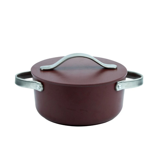 Imagem CAÇAROLA ANTIADERENTE EM ALUMÍNIO REVESTIMENTO CERÂMICO COM TAMPA D20CM BORDO