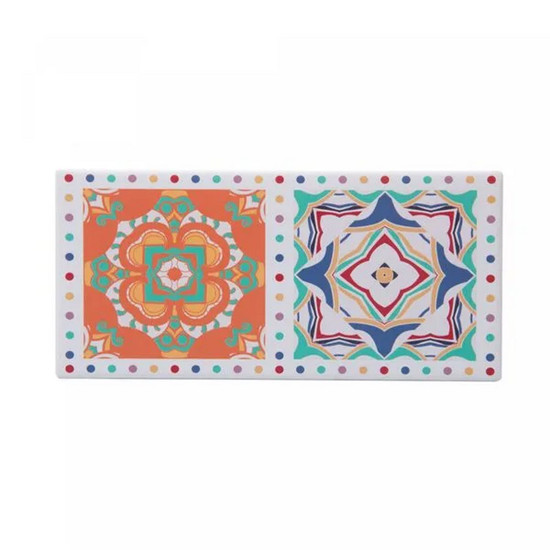 Imagem CONJUNTO 6 PEÇAS PETISQUEIRAS DE VIDRO COM COLHER E BANDEJA DE BAMBU TÁBUA LADRILHO 32X22,5CM