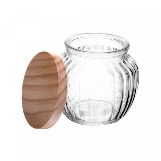 Imagem PORTA MANTIMENTO DE VIDRO COM TAMPA DE PINUS 600ML 