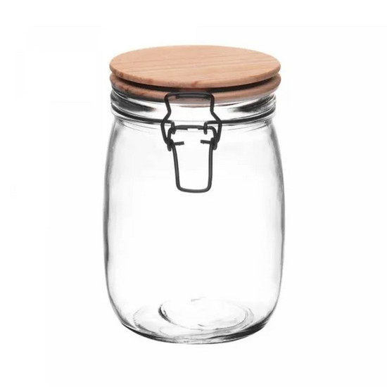Imagem PORTA MANTIMENTO DE VIDRO COM TAMPA HERMÉTICA DE BAMBU 1L 