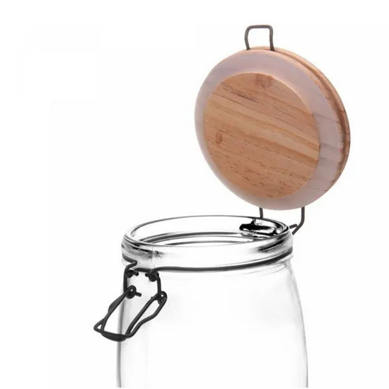 Imagem PORTA MANTIMENTO DE VIDRO COM TAMPA HERMÉTICA DE BAMBU 1L 