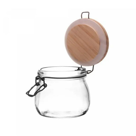 Imagem PORTA MANTIMENTO DE VIDRO COM TAMPA HERMÉTICA DE BAMBU 600ML