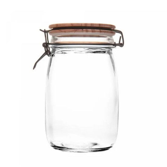 Imagem PORTA MANTIMENTO DE VIDRO COM TAMPA HERMÉTICA DE BAMBU 1L 