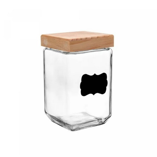 Imagem PORTA MANTIMENTO DE VIDRO COM TAMPA DE PINUS E ADESIVO CUSTOMIZÁVEL PRETO 1,7L 