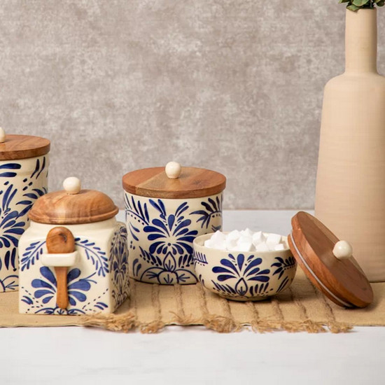 Imagem POTICHE COM TAMPA VERSAILLES NARSCISO EM CERÂMICA ARTESANAL 9X12CM - COPA&CIA