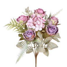 Imagem de BUQUÊ DECORATIVO DE ROSAS E HORTÊNSIA LAVANDA EM PLÁSTICO MOLDÁVEL 33X10 CM - GRILLO - Grillo Ltda