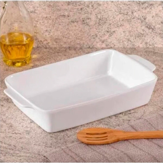Imagem REFRATÁRIO DE PORCELANA BRANCA COM ALÇA BASIC COR BRANCO 34X21X5CM 
