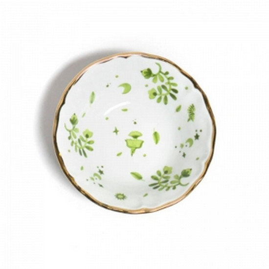 Imagem COPPETTA DE PORCELANA ITALIANA BITOSSI DA COLEÇÃO FLORAL VERDE COM FILETE DOURADO 15,5CM 