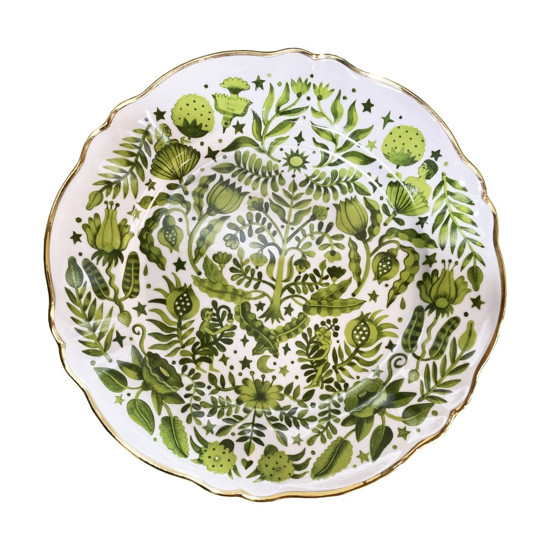 Imagem SOUSPLAT DE PORCELANA ITALIANA BITOSSI DA COLEÇÃO FLORAL COM FILETE DOURADO 32,5CM 