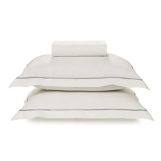 Imagem JOGO DE CAMA 3 PEÇAS LENÇOL KING COM ELÁSTICO E FRONHAS 100% ALGODÃO DUTRA BRANCO/VERDE