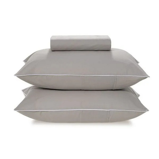 Imagem JOGO DE CAMA 3 PEÇAS LENÇOL KING COM ELÁSTICO E FRONHAS 100% ALGODÃO ÍTAN TITÂNIO