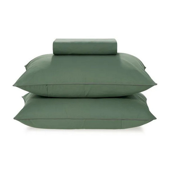 Imagem JOGO DE CAMA 3 PEÇAS LENÇOL CASAL COM ELÁSTICO E FRONHAS 100% ALGODÃO ÍTAN VERDE