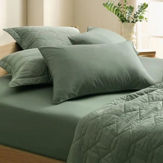 Imagem JOGO DE CAMA 2 PEÇAS LENÇOL SOLTEIRO COM ELÁSTICO E FRONHA 100% ALGODÃO ÍTAN VERDE