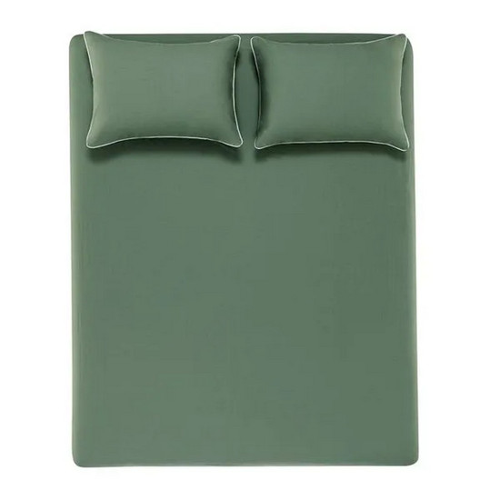Imagem JOGO DE CAMA 3 PEÇAS LENÇOL CASAL COM ELÁSTICO E FRONHAS 100% ALGODÃO ÍTAN VERDE