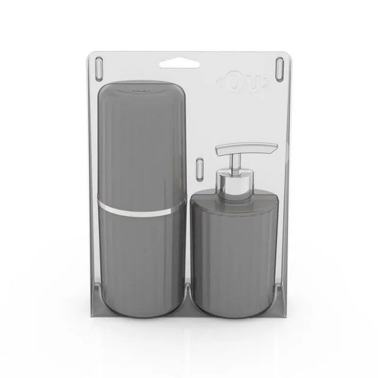 Imagem CONJUNTO DE BANHEIRO GROOVE PORTA ESCOVAS E PORTA SABONETE LÍQUIDO 400ML COR CHUMBO