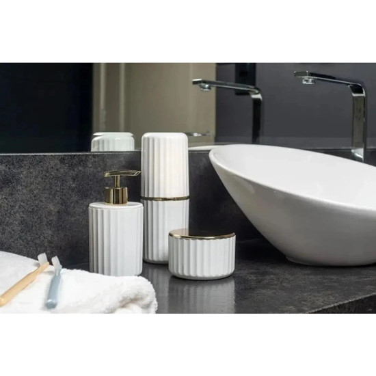 Imagem CONJUNTO DE BANHEIRO GROOVE PORTA ESCOVAS E PORTA SABONETE LÍQUIDO 400ML COR BEGE 