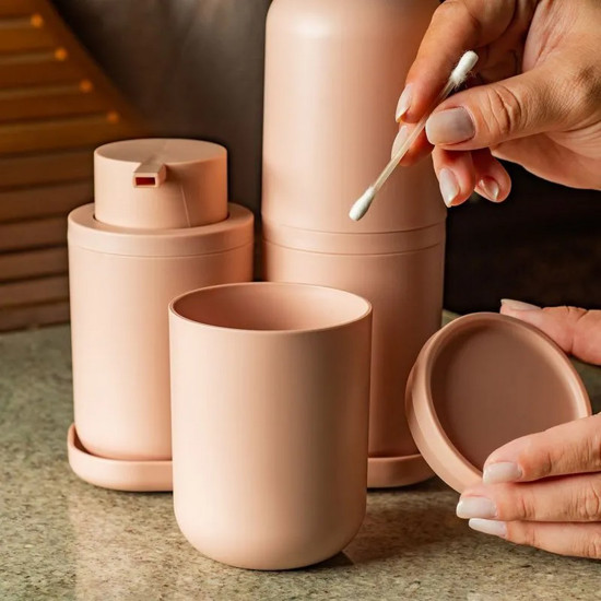 Imagem PORTA ALGODÃO E COTONETE BOLD COR ROSA DUNA EM PS (POLIESTIRENO) 7,8X7,8X10,7CM 