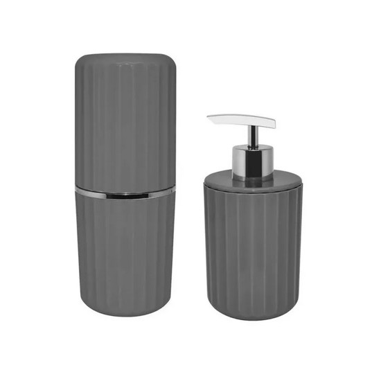 Imagem CONJUNTO DE BANHEIRO GROOVE PORTA ESCOVAS E PORTA SABONETE LÍQUIDO 400ML COR CHUMBO