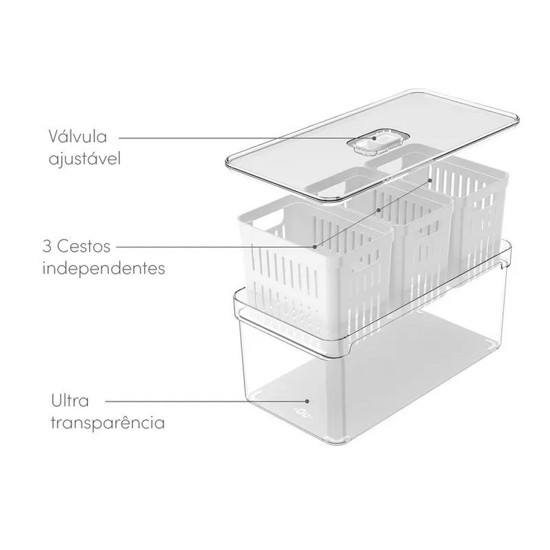 Imagem ORGANIZADOR COM CESTO TRIPLO 5L CLEAR FRESH 13X30X15CM - OU