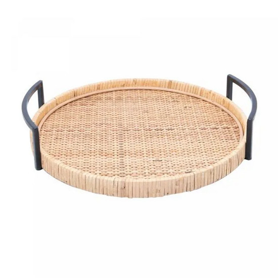 Imagem BANDEJA REDONDA DE FIBRA NATURAL COM ALÇA BALI 32CM X 30CM X 6,5CM